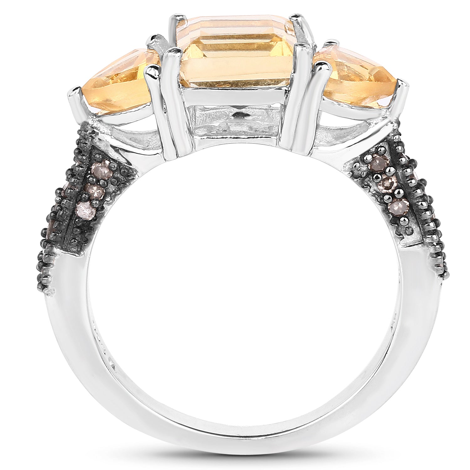 2.71 Carat Genuine Citrine and Champagne Diamond .925 Sterling Silver Ring Bids.com