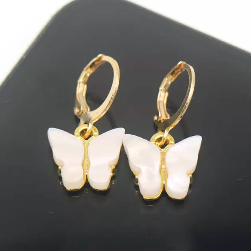 14K Gold and Lab Created Opal Butterfly Drop Earring DailySale
