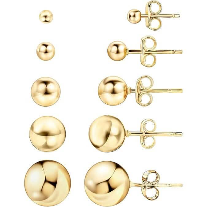 14k Gold Ball Stud Earrings, High Polish Finish Ball Studs DailySale