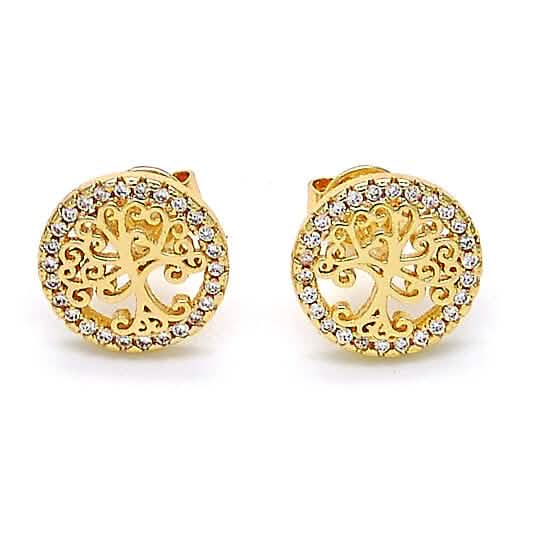 14k Gold Filled High Polish Finish Crystal Tree of Life Stud Earrings DailySale