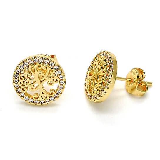 14k Gold Filled High Polish Finish Crystal Tree of Life Stud Earrings DailySale