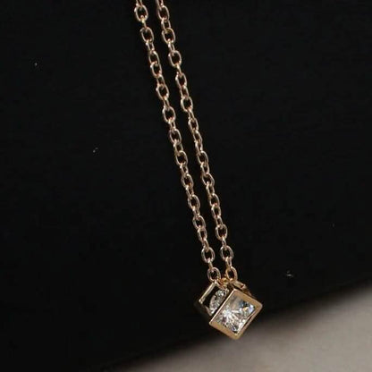 14K Gold Love Cube Three-Dimensional Diamond Shape Necklace Cz Pendant DailySale