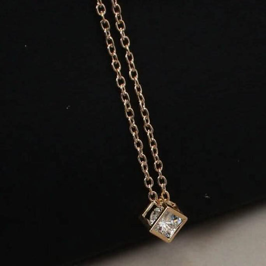 14K Gold Love Cube Three-Dimensional Diamond Shape Necklace Cz Pendant DailySale