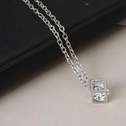 14K Gold Love Cube Three-Dimensional Diamond Shape Necklace Cz Pendant DailySale