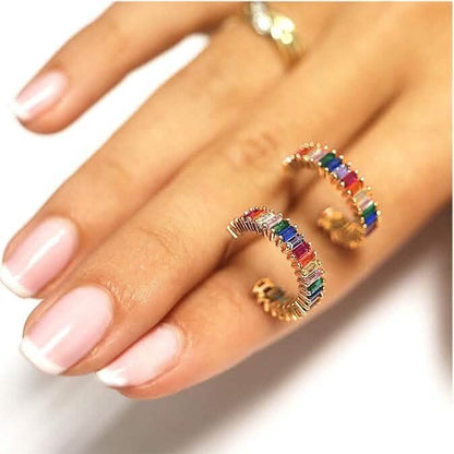 14K Gold Plated Cubic Zirconia Multicolor Rainbow Round Hoop Stud Earrings DailySale