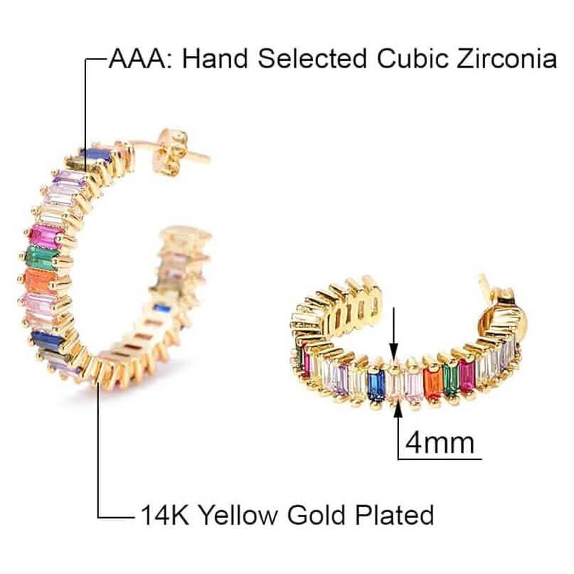 14K Gold Plated Cubic Zirconia Multicolor Rainbow Round Hoop Stud Earrings DailySale