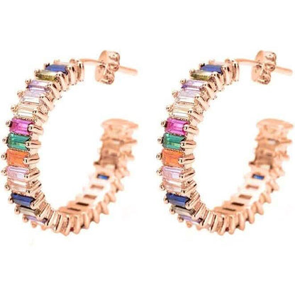 14K Gold Plated Cubic Zirconia Multicolor Rainbow Round Hoop Stud Earrings DailySale