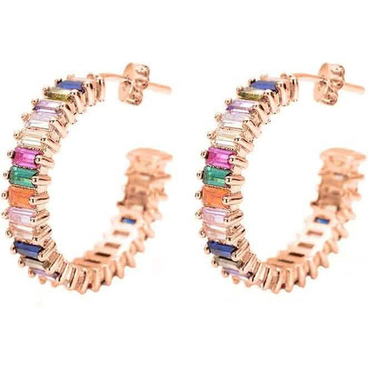 14K Gold Plated Cubic Zirconia Multicolor Rainbow Round Hoop Stud Earrings DailySale