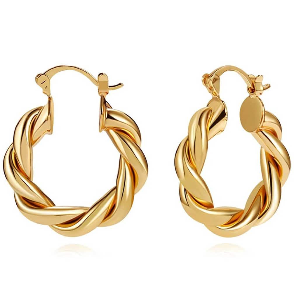 14K Gold Plated Twisted Gold Chunky Hoop Earrings DailySale