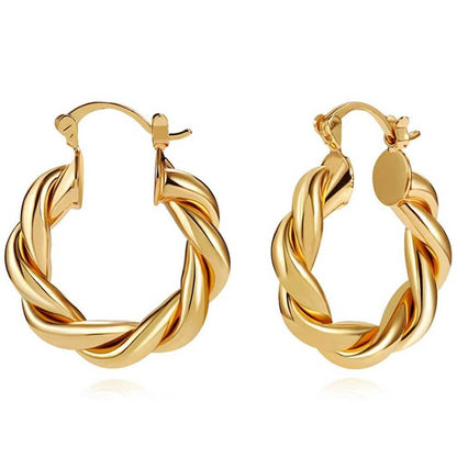 14K Gold Plated Twisted Gold Chunky Hoop Earrings DailySale