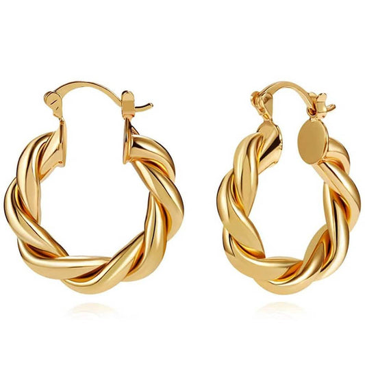 14K Gold Plated Twisted Gold Chunky Hoop Earrings DailySale