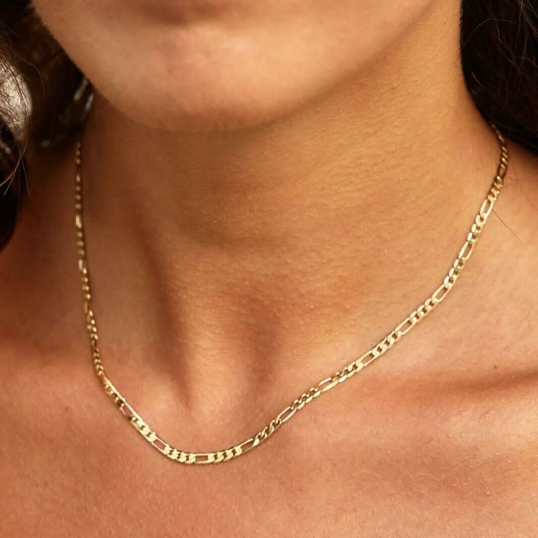 14K Solid Gold Figaro Chain Necklace 3mm DailySale