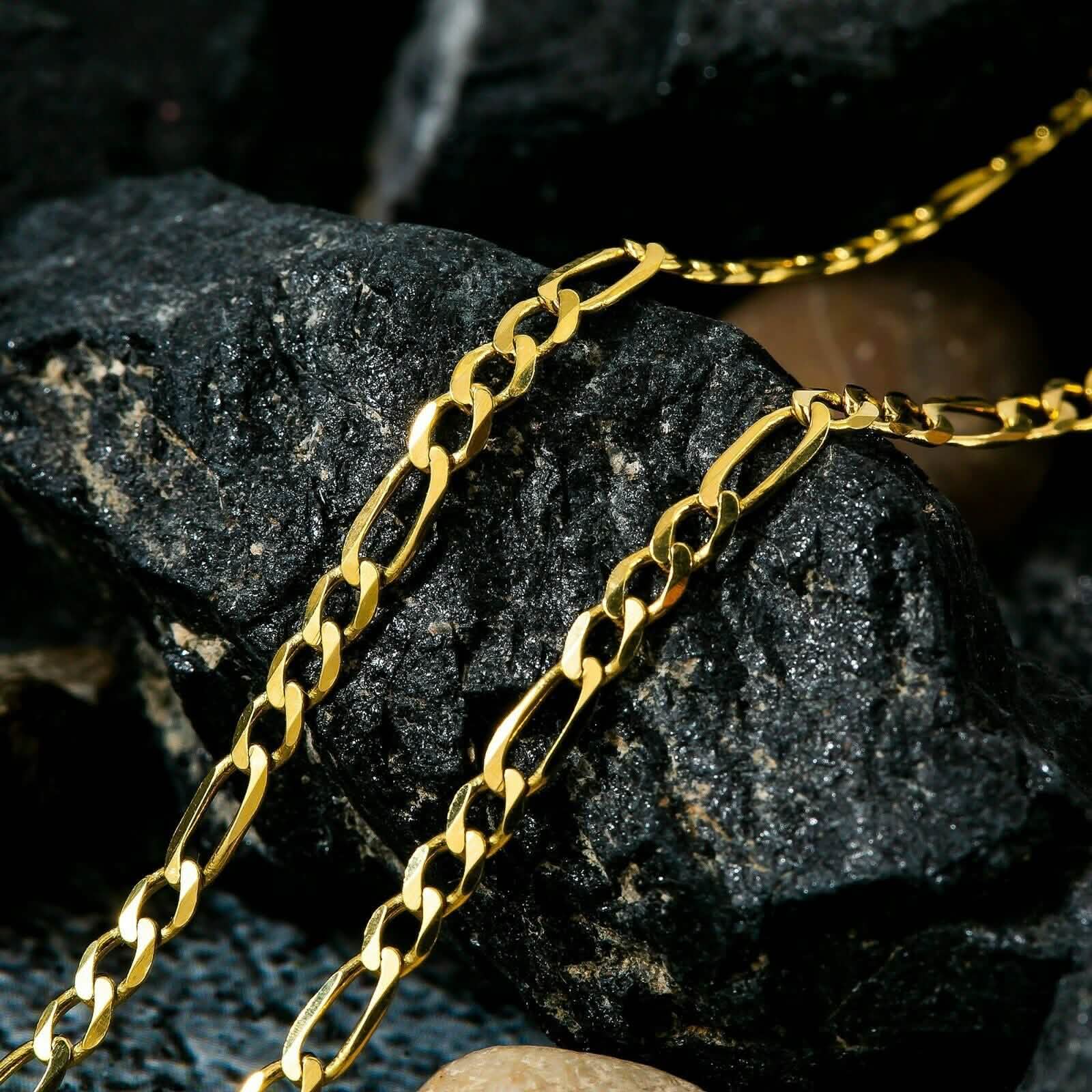 14K Solid Gold Figaro Chain Necklace 3mm DailySale
