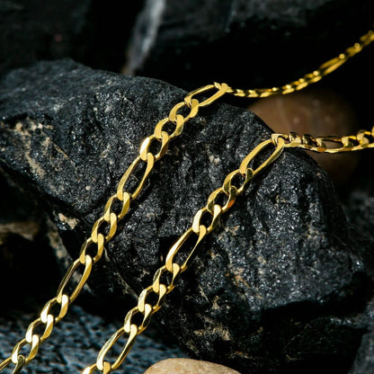 14K Solid Gold Figaro Chain Necklace 3mm DailySale
