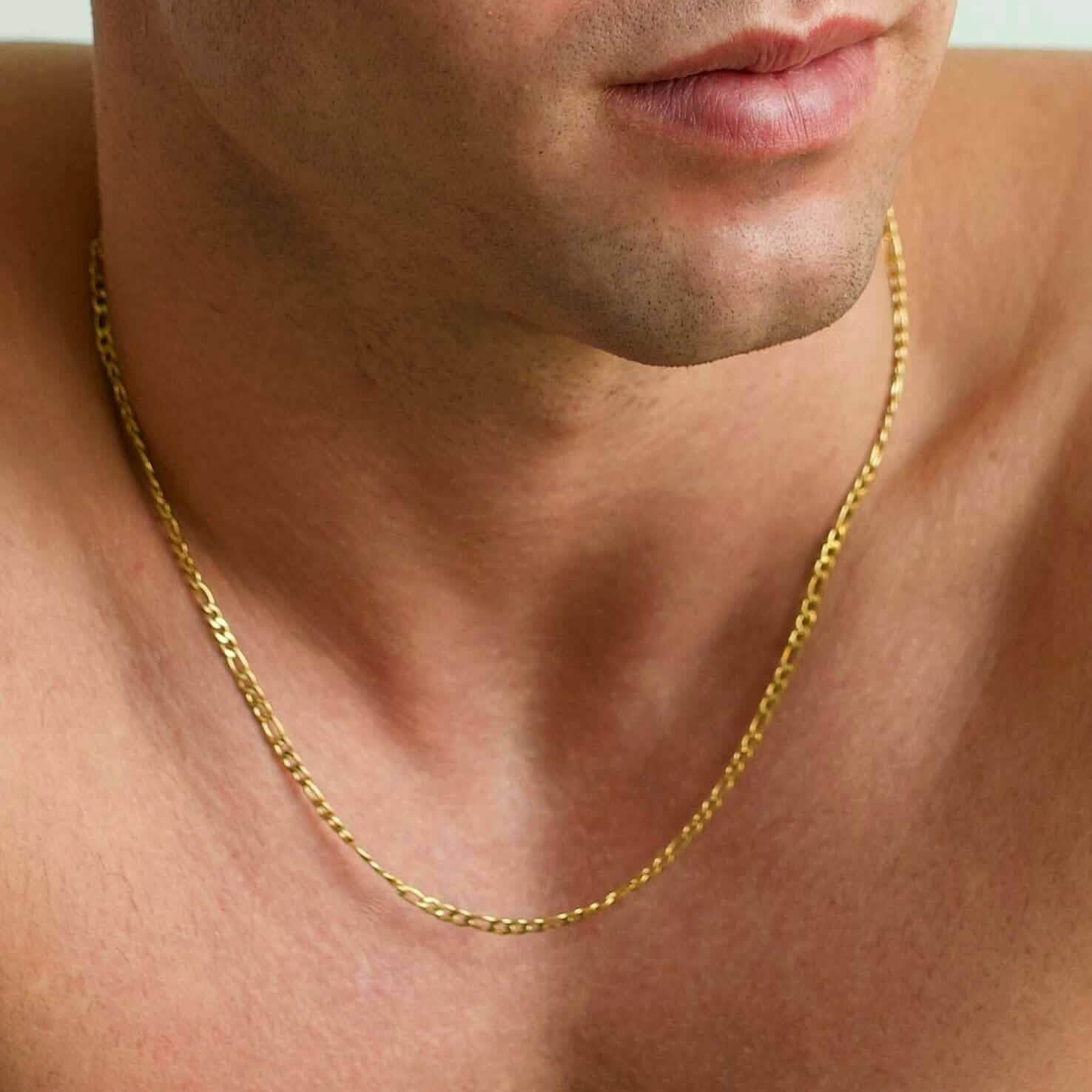 14K Solid Gold Figaro Chain Necklace 3mm DailySale