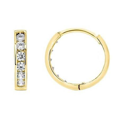 14K Solid Real Yellow Gold Round Huggies Hoops Earrings Channel Setting DailySale