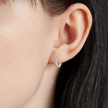 14K Solid Real Yellow Gold Round Huggies Hoops Earrings Channel Setting DailySale