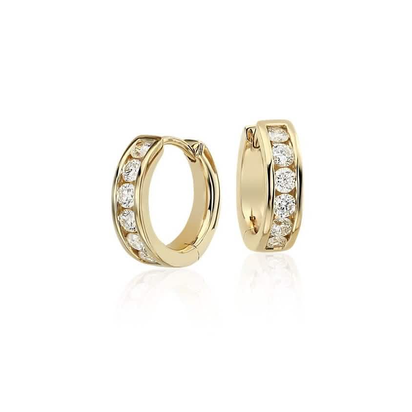 14K Solid Real Yellow Gold Round Huggies Hoops Earrings Channel Setting DailySale