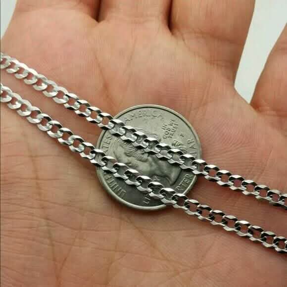 14K Solid White Gold 2mm Cuban Link Chain Necklace DailySale