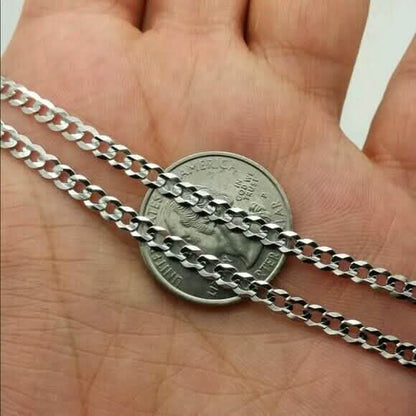 14K Solid White Gold 2mm Cuban Link Chain Necklace DailySale