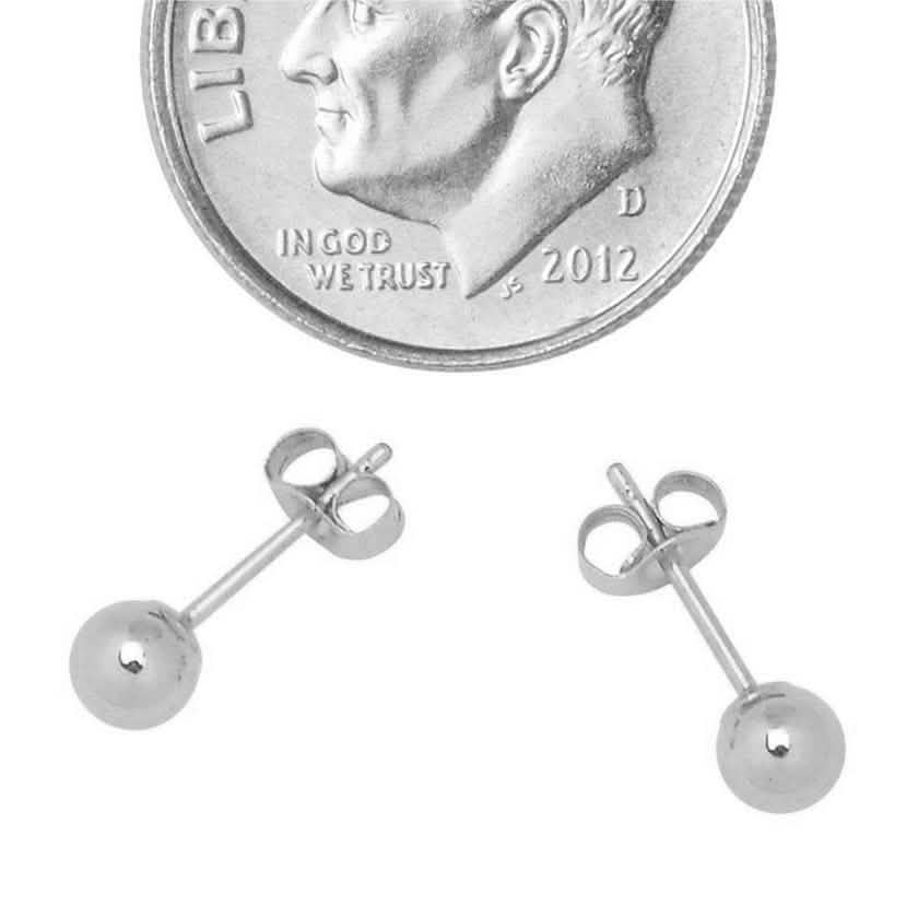 14K Solid White Gold Ball Stud Earrings DailySale