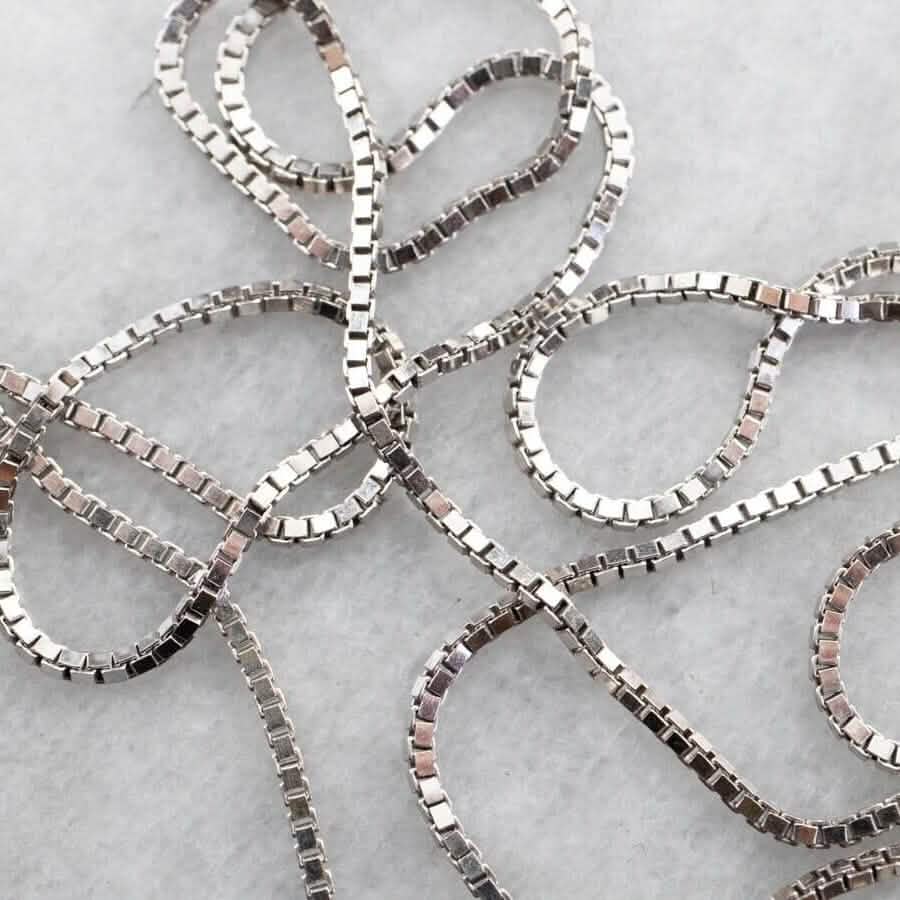 14K Solid White Gold Box Necklace Real Gold Chain DailySale