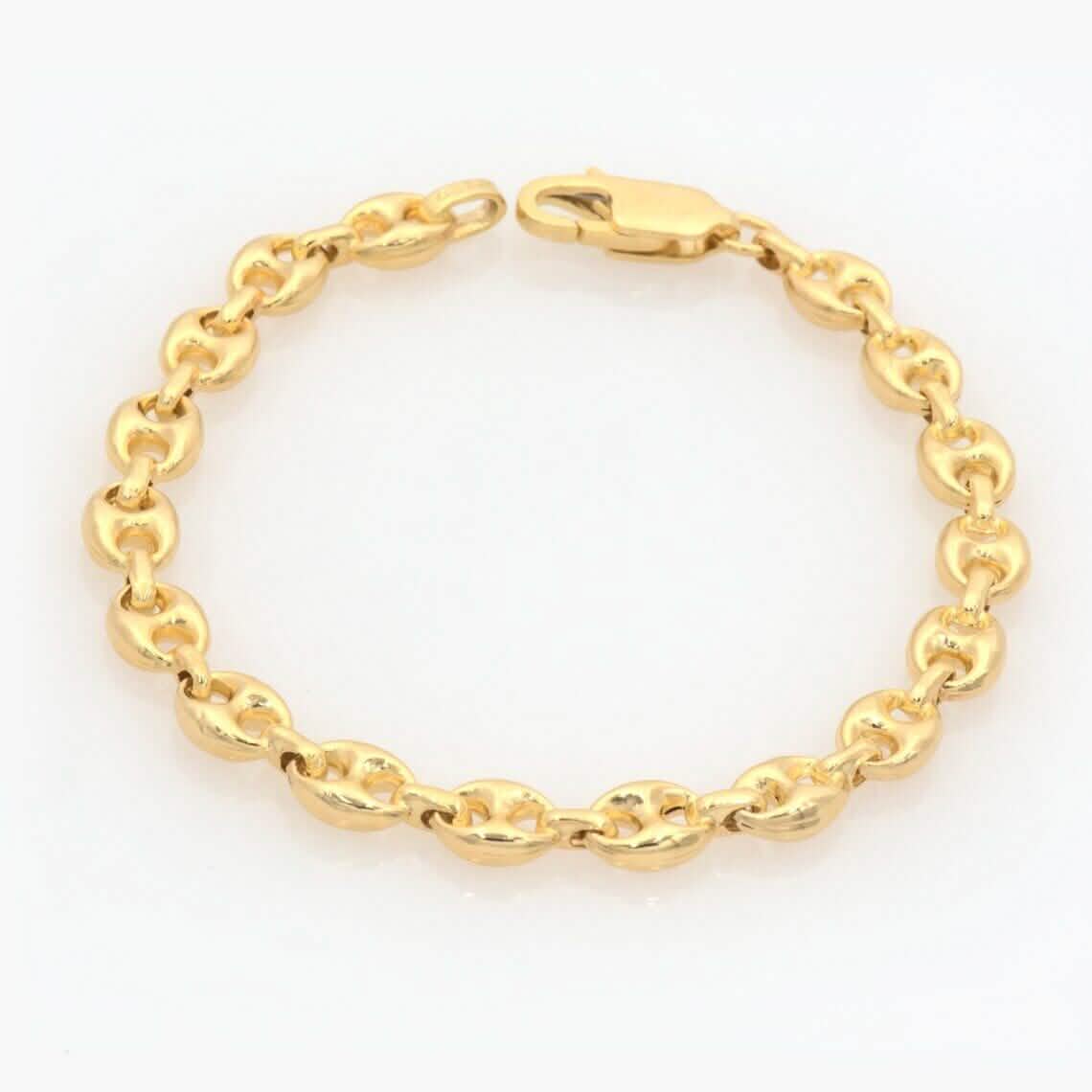 14K Solid Yellow Gold 3mm Puff Mariner Link Necklace Bracelet with Lobster Clasp DailySale