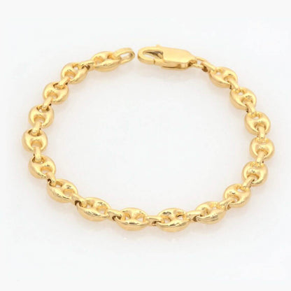 14K Solid Yellow Gold 3mm Puff Mariner Link Necklace Bracelet with Lobster Clasp DailySale