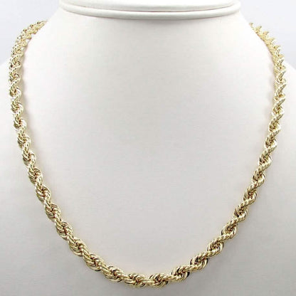 14K Solid Yellow Gold 4MM Rope Chain Thick Necklace Bracelet for Men and Women DailySale