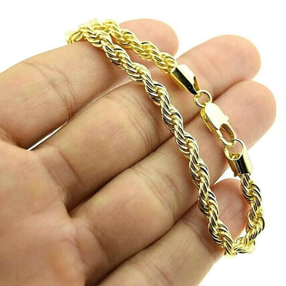 14K Solid Yellow Gold 4MM Rope Chain Thick Necklace Bracelet for Men and Women DailySale