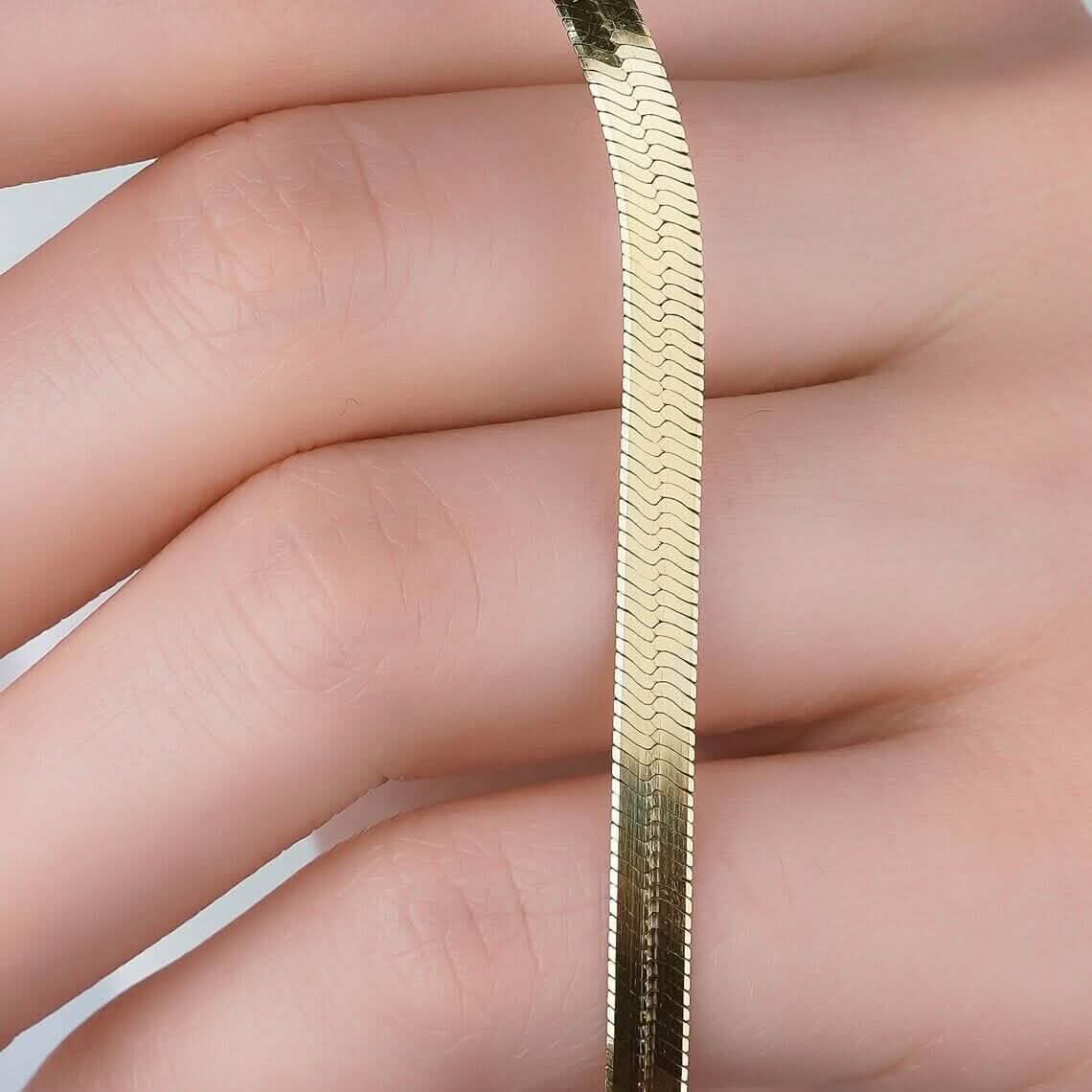 14K Solid Yellow Gold 8" 4.00MM Herringbone Bracelet DailySale