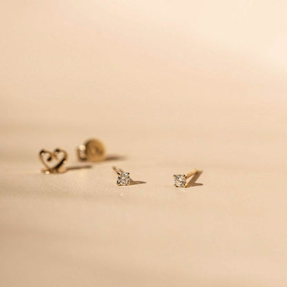 14k Solid Yellow Gold CZ Basket Setting Round Stud Post Earrings Unisex (Butterfly Push Back) DailySale
