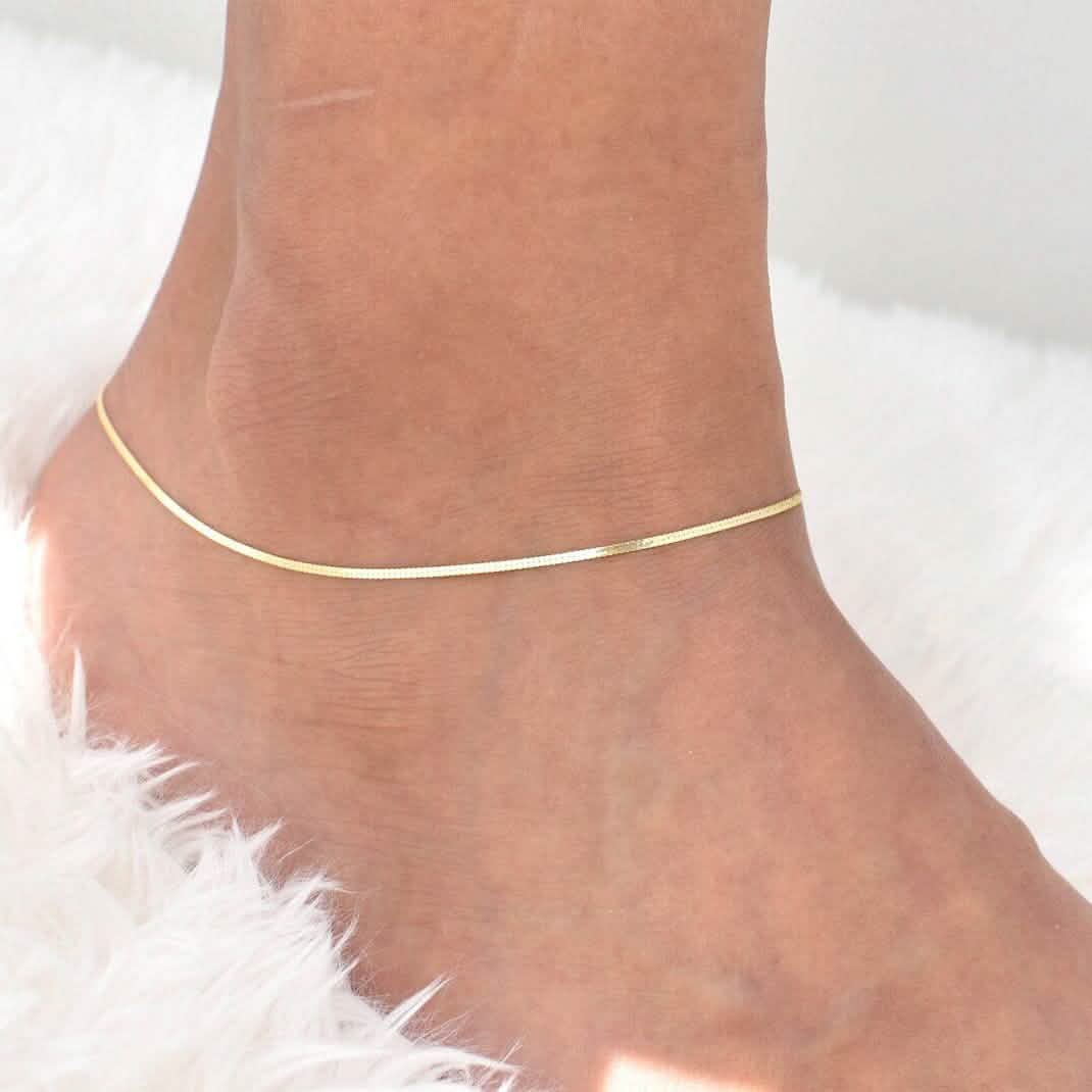 14k Solid Yellow Gold High Polish Herringbone Necklace Anklet 10" DailySale