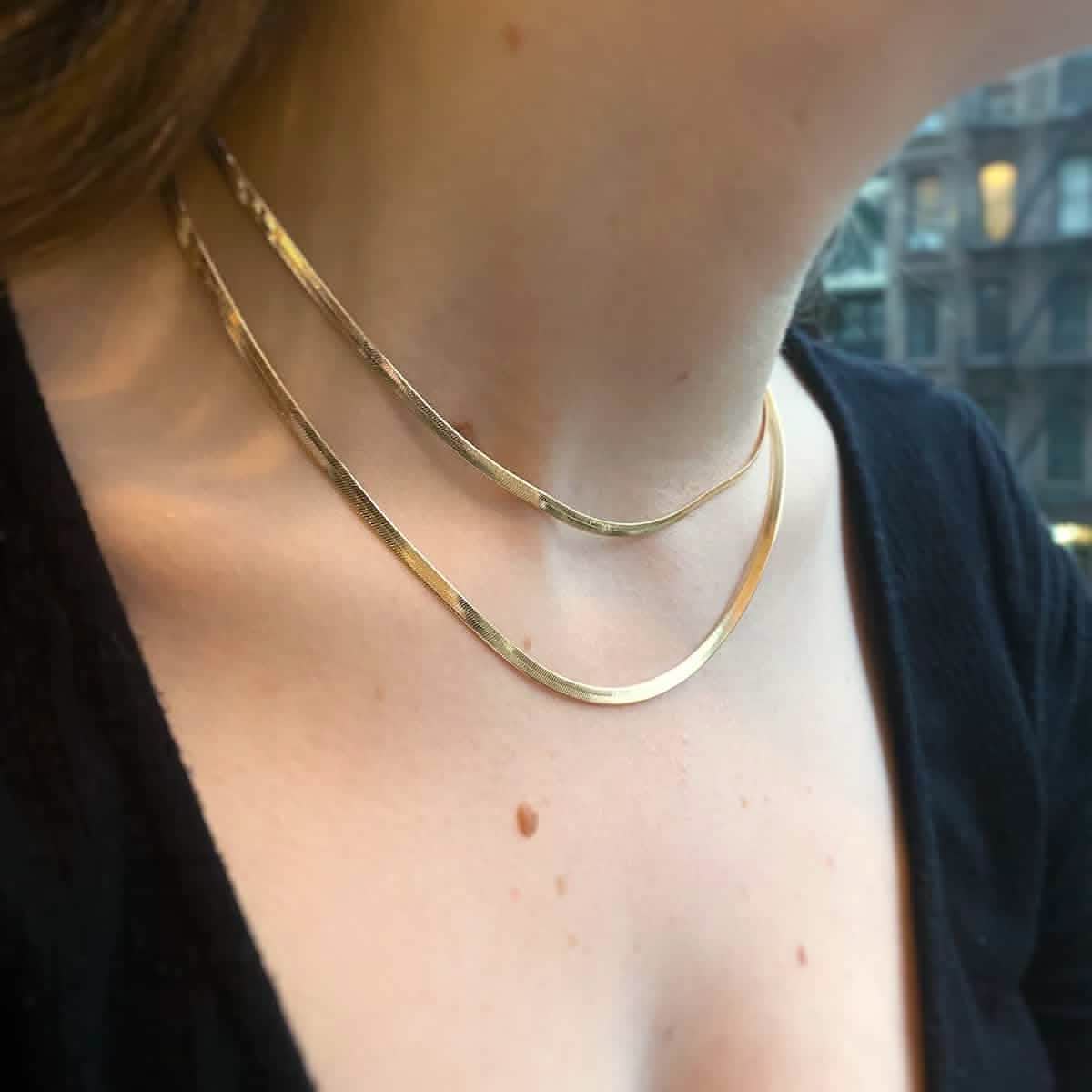 14K Solid Yellow Gold High Polish Herringbone Necklace Chain 2mm DailySale
