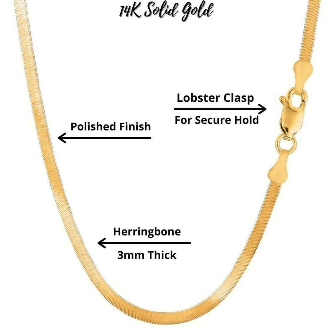 14k Solid Yellow Gold High Polish Herringbone Necklace Chain 3mm DailySale