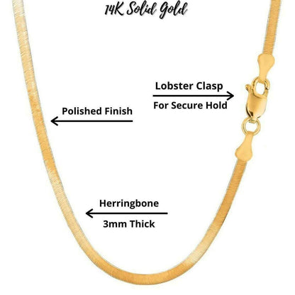 14k Solid Yellow Gold High Polish Herringbone Necklace Chain 3mm DailySale
