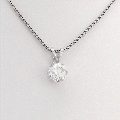 14K White Gold 1Ct Round European Cut Solitaire Diamond Pendant Necklace DailySale