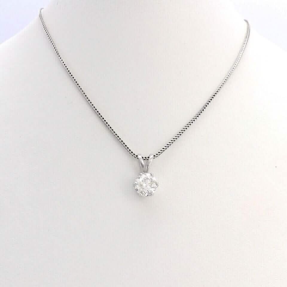 14K White Gold 1Ct Round European Cut Solitaire Diamond Pendant Necklace DailySale