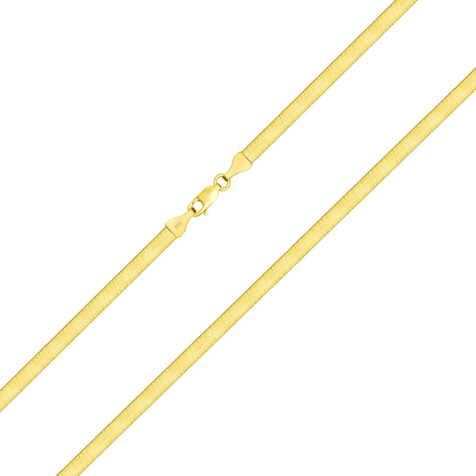 14K Yellow Gold Solid Womens 4mm High Polish Silk Herringbone Chain Necklace DailySale