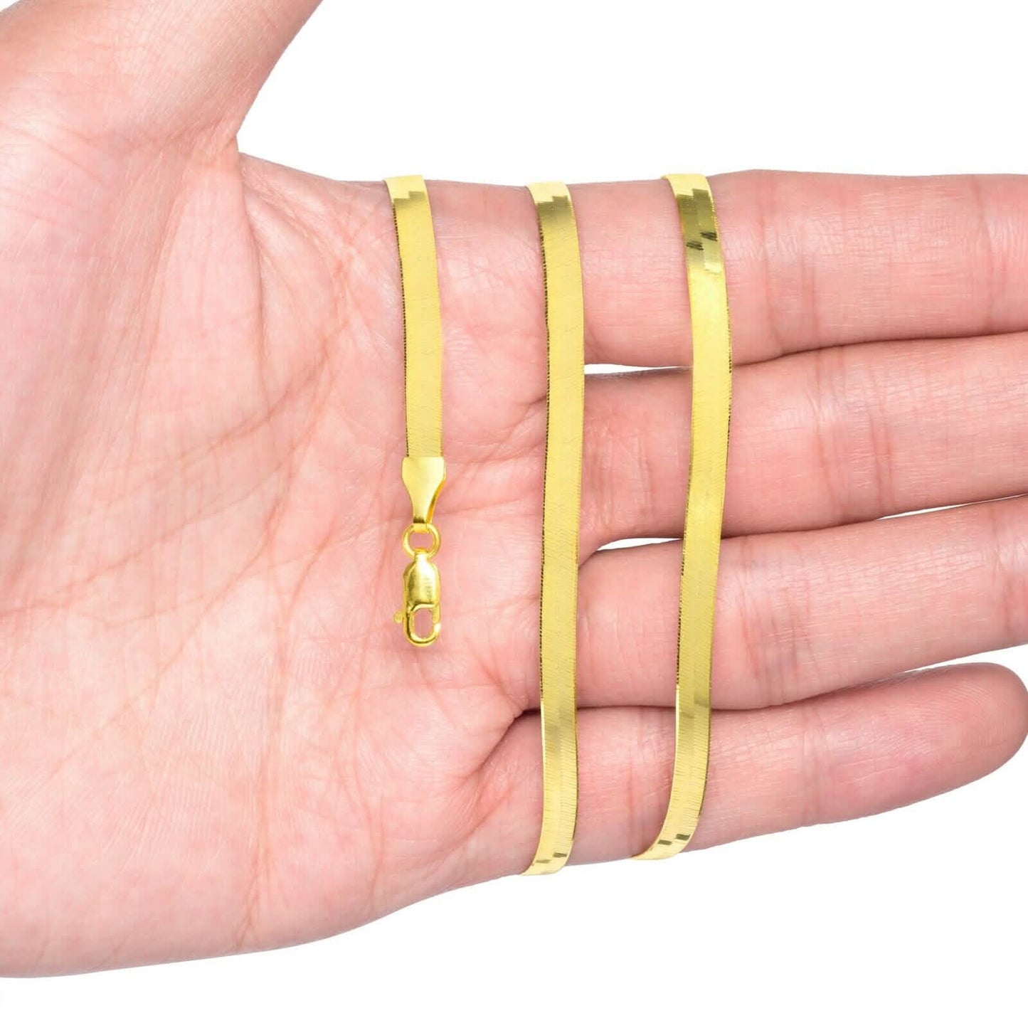 14K Yellow Gold Solid Womens 4mm High Polish Silk Herringbone Chain Necklace DailySale