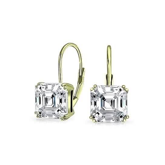 1.5 Carat Cz White Topaz Asscher-cut Leverback Earrings Sterling Silver Gold Tone DailySale