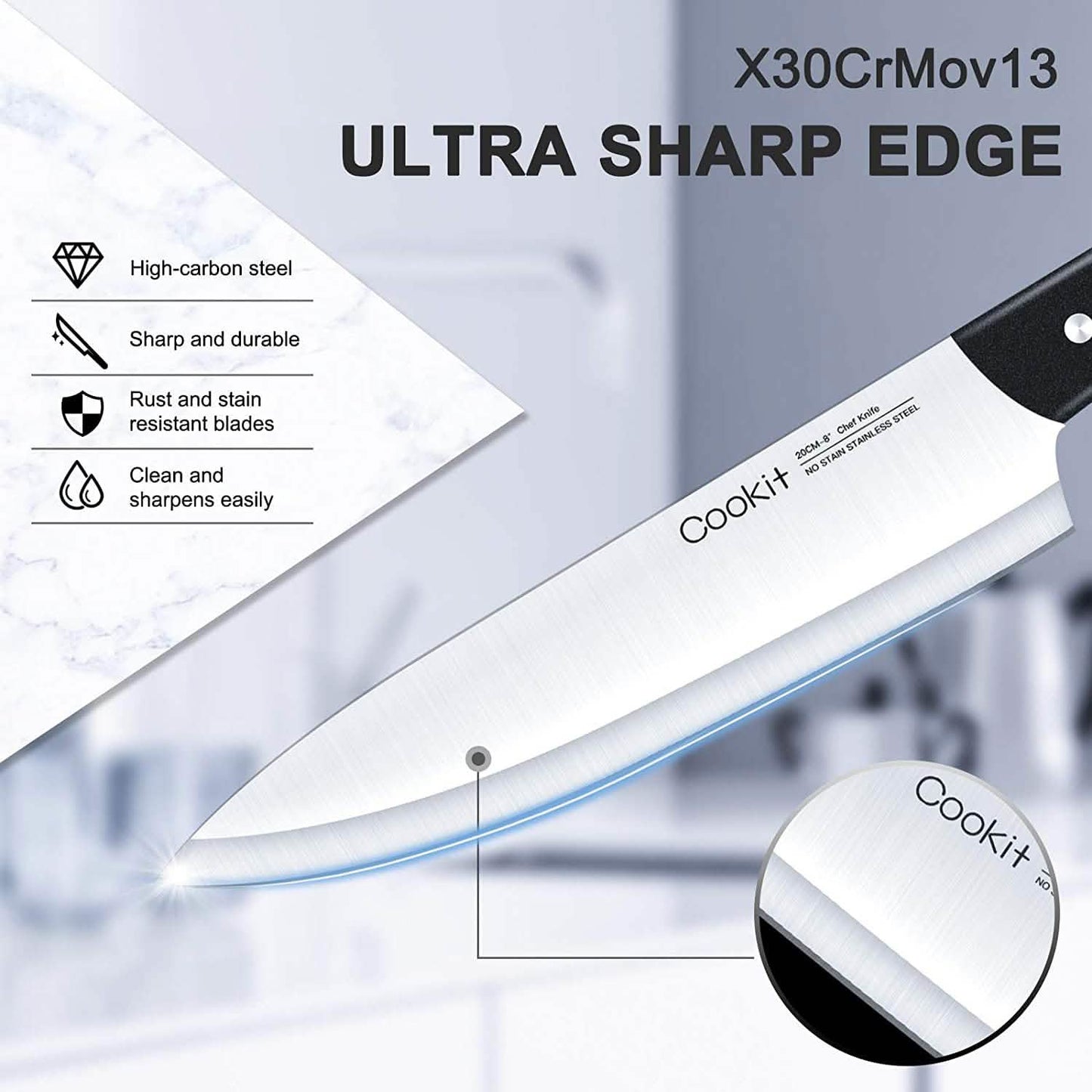 15-Pieces Set: Cookit Germany Stainless Steel Knife Block Set and Serrated Steak Knives DailySale