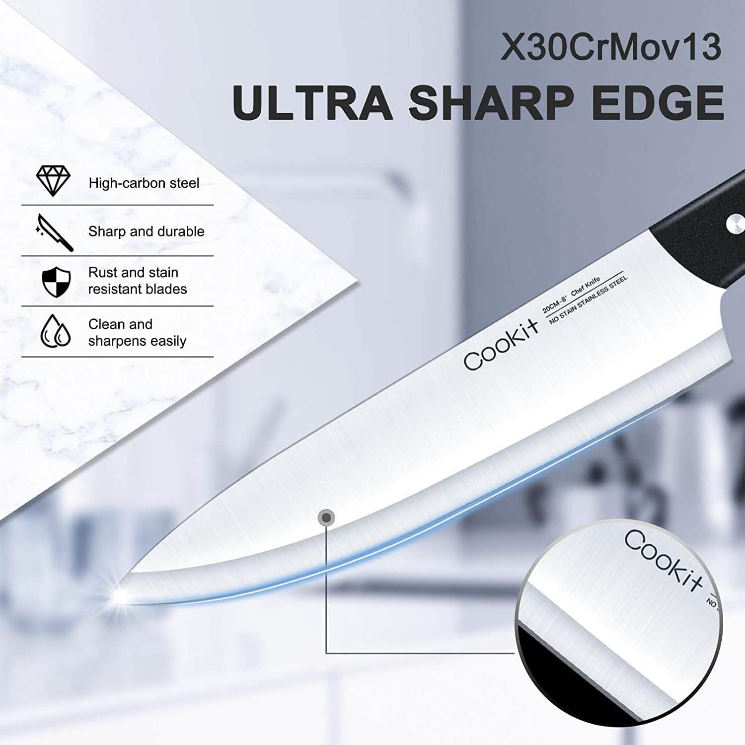 15-Pieces Set: Cookit Germany Stainless Steel Knife Block Set and Serrated Steak Knives DailySale