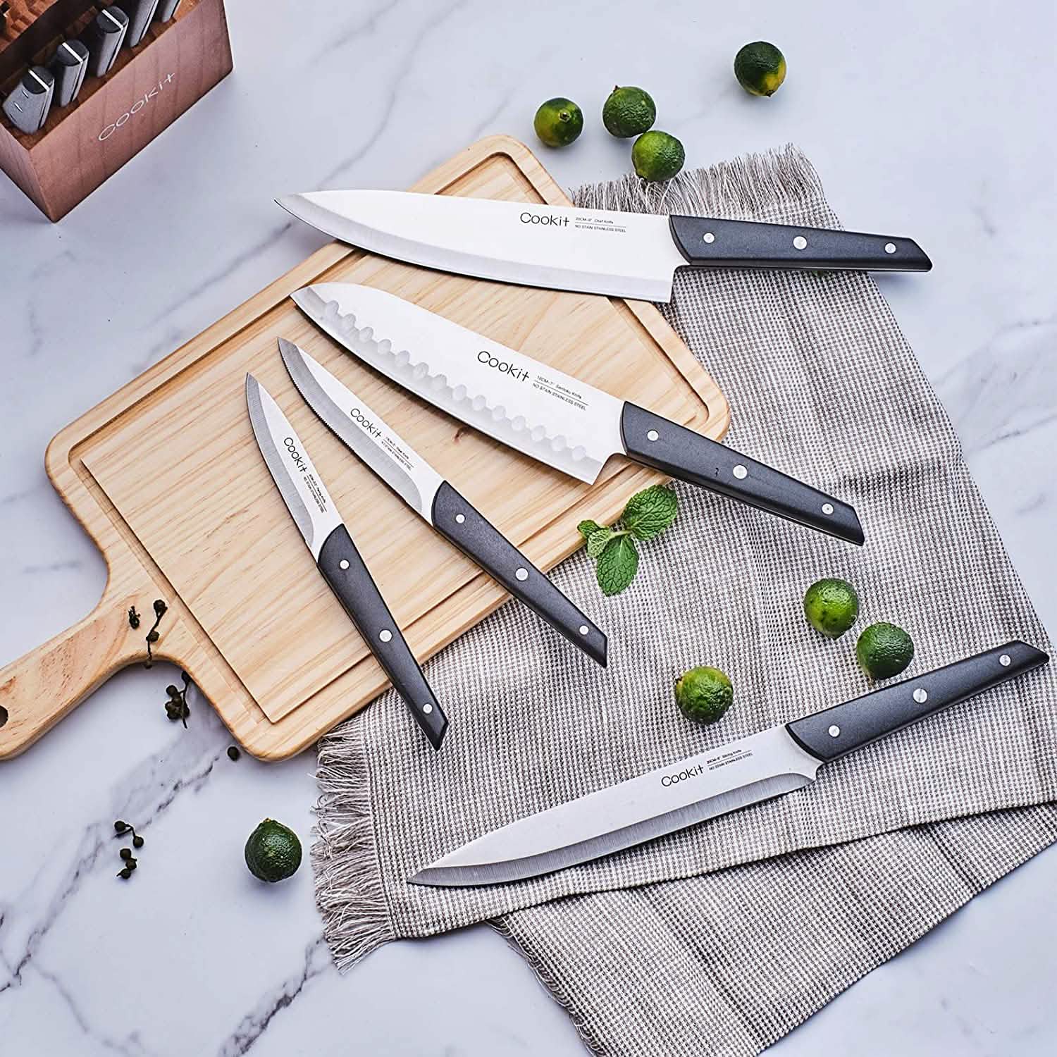 15-Pieces Set: Cookit Germany Stainless Steel Knife Block Set and Serrated Steak Knives DailySale
