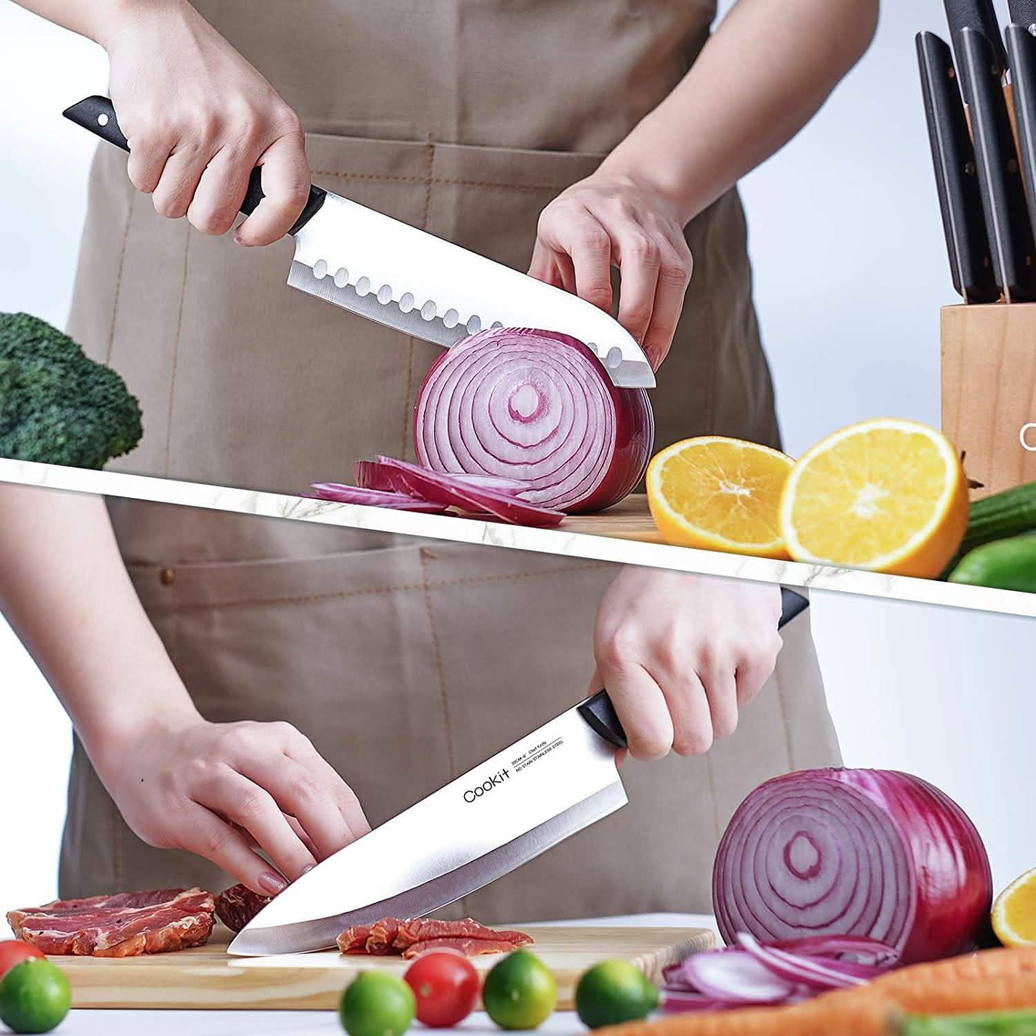 15-Pieces Set: Cookit Germany Stainless Steel Knife Block Set and Serrated Steak Knives DailySale