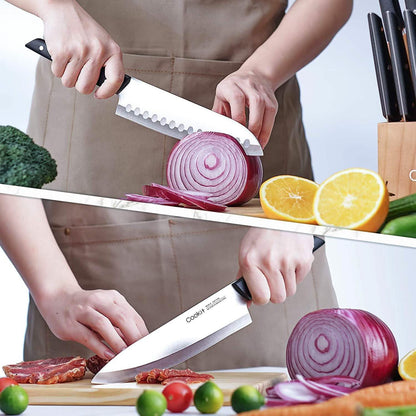15-Pieces Set: Cookit Germany Stainless Steel Knife Block Set and Serrated Steak Knives DailySale