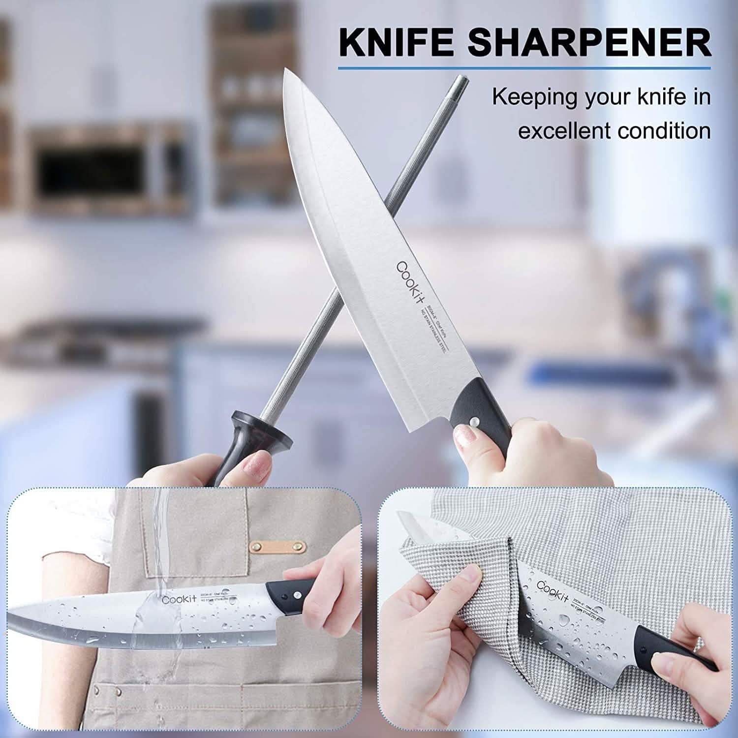 15-Pieces Set: Cookit Germany Stainless Steel Knife Block Set and Serrated Steak Knives DailySale
