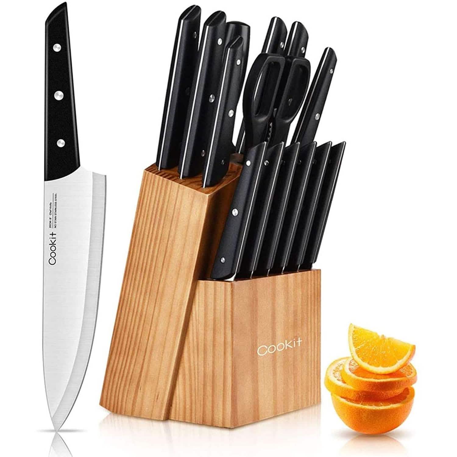 15-Pieces Set: Cookit Germany Stainless Steel Knife Block Set and Serrated Steak Knives DailySale