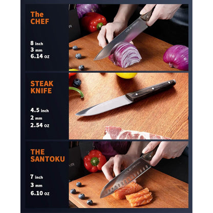 15-Pieces Set: YOLEYA Kitchen Knife Set with Block Wooden Triple Rivets DailySale