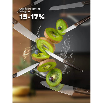 15-Pieces Set: YOLEYA Kitchen Knife Set with Block Wooden Triple Rivets DailySale